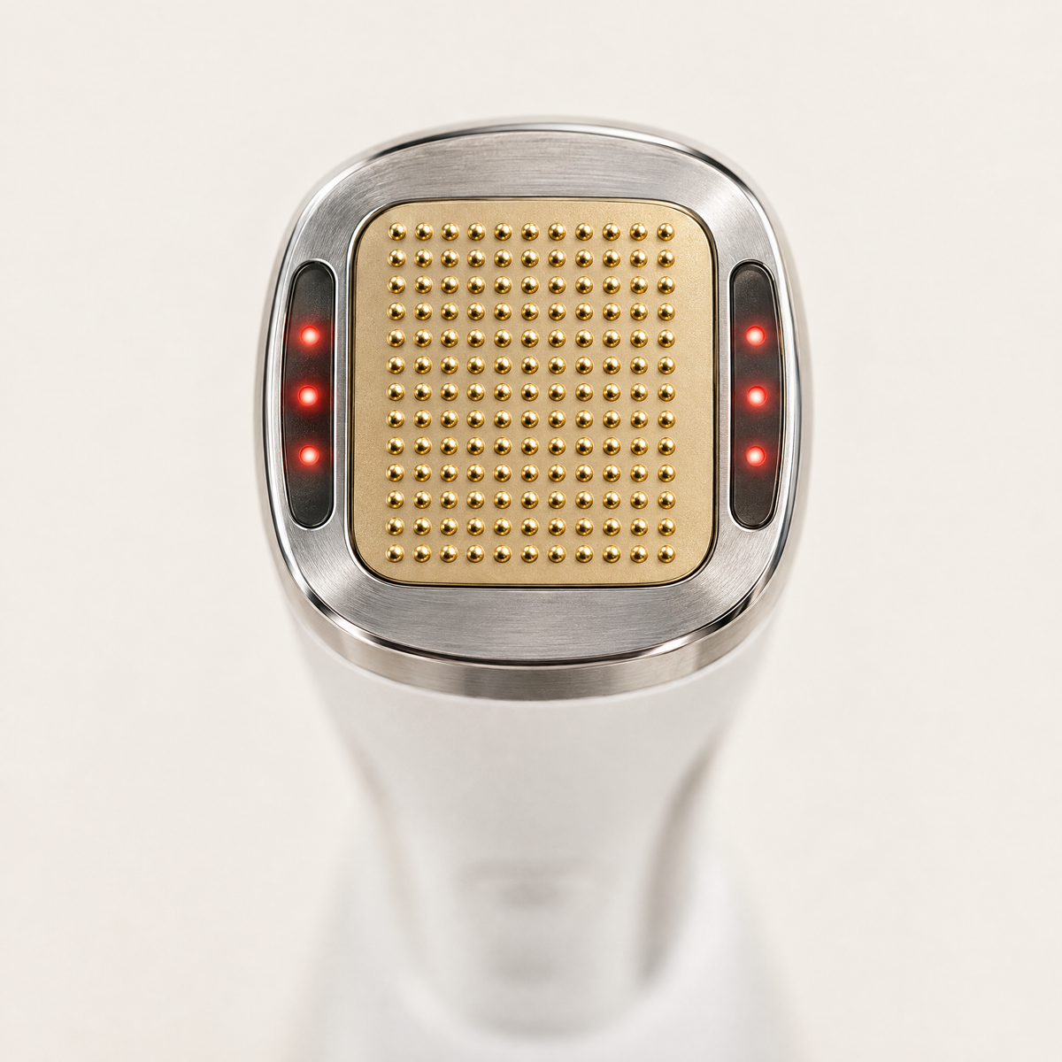 Top-down view of the 144-electrode gold plate and red LED contact indicators